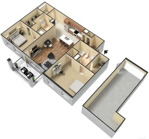 Two Bedroom Floor Plan at Meridian Park Apartments, Collierville, TN
